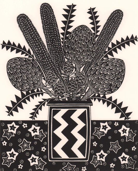 Kate Hudson 'Candlestick Banksias and Zigzag Vase' image 0