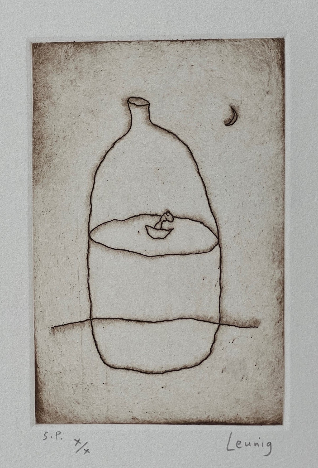 Michael Leunig 'Untitled' - (man in boat, in bottle) image 0