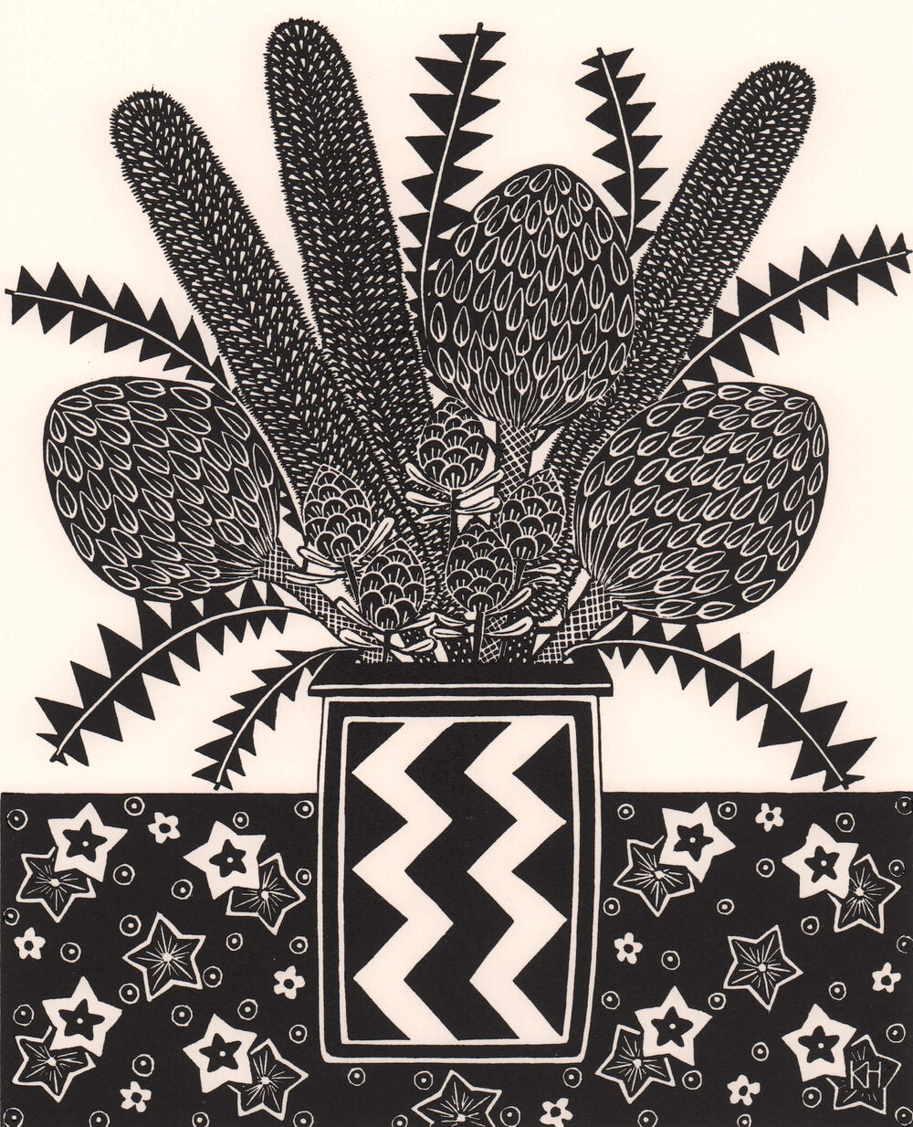 Kate Hudson 'Candlestick Banksias and Zigzag Vase' image 0